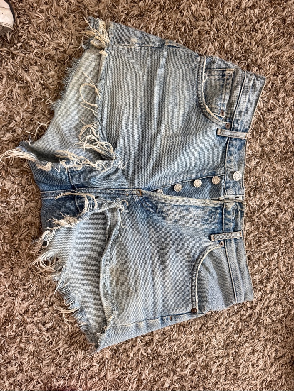 Agolde Light Blue Distressed High-Rise Denim Shorts